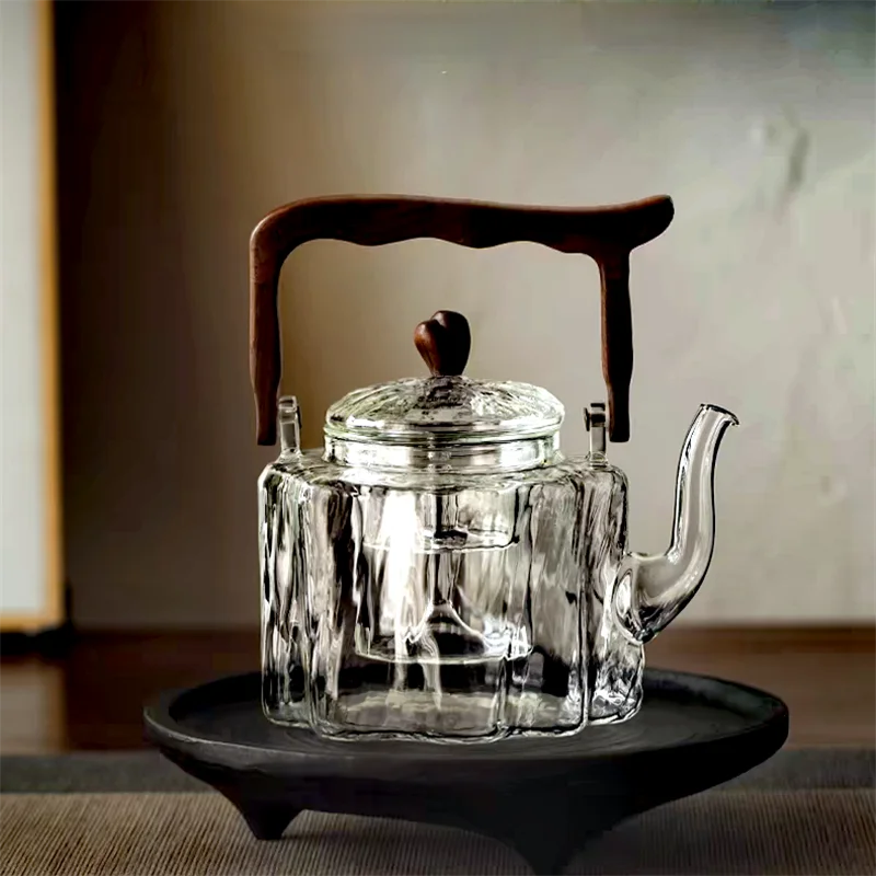 Large Capacity 1300ml Wooden Handle Glass Teapot High Borosilicate Heat Resistant Glass Beam Tea Pot Kungfu Tea Set Teaware