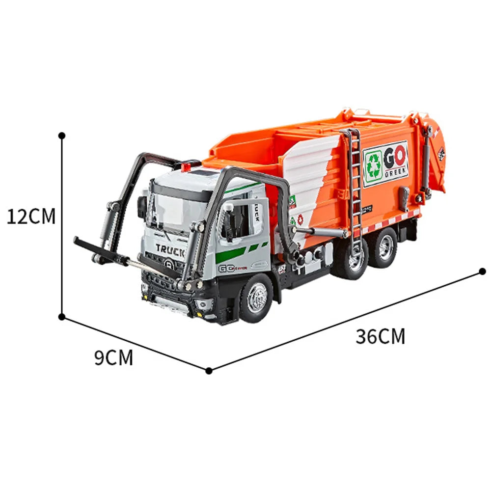 1:18 Electric Sanitation Garbage Truck Toy Cars Model Alloy Water Tanker Diecast Light Sound Vehicle 's Educational Toys