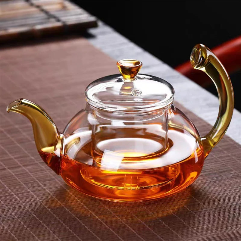 Heat Resistant Clear Glass Teapot with Infuser and Color Warped Handle