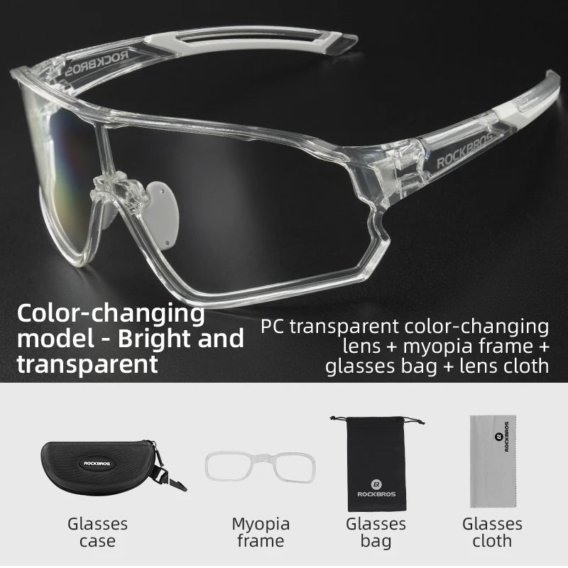 Photochromic Bicycle Glasses UV400 Goggle Large Frame Men Women Sports Bike Eyewear Sungless Adjustable Cycling Glasses