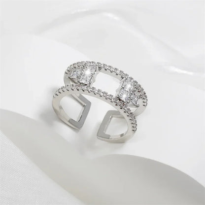 Geometric Double Layer Open Rings for Women Korean Fashion Delicate Inlaid Cubic Zircon Ring