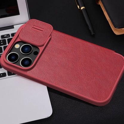 Luxury Flip QIN Pro Leather Case For iPhone 15 Pro Max Case Shockproof Camera Slider Protection Cover With Card Holder