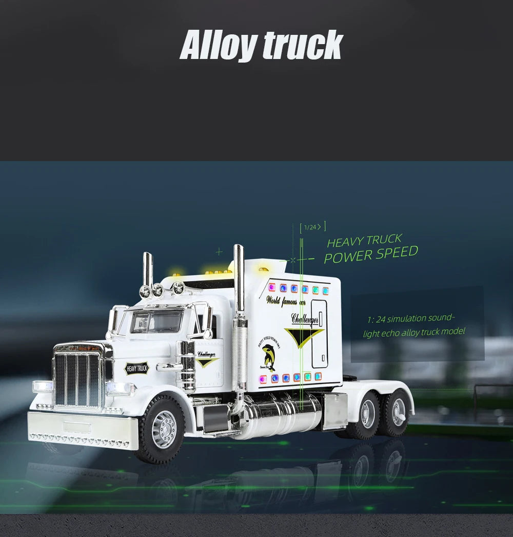 1/24 Scale Peterbilt 389 Heavy Truck Tractor Toy Model Alloy Diecast Sound Light Pull Back Model Truck Boys Toy Gifts Collection
