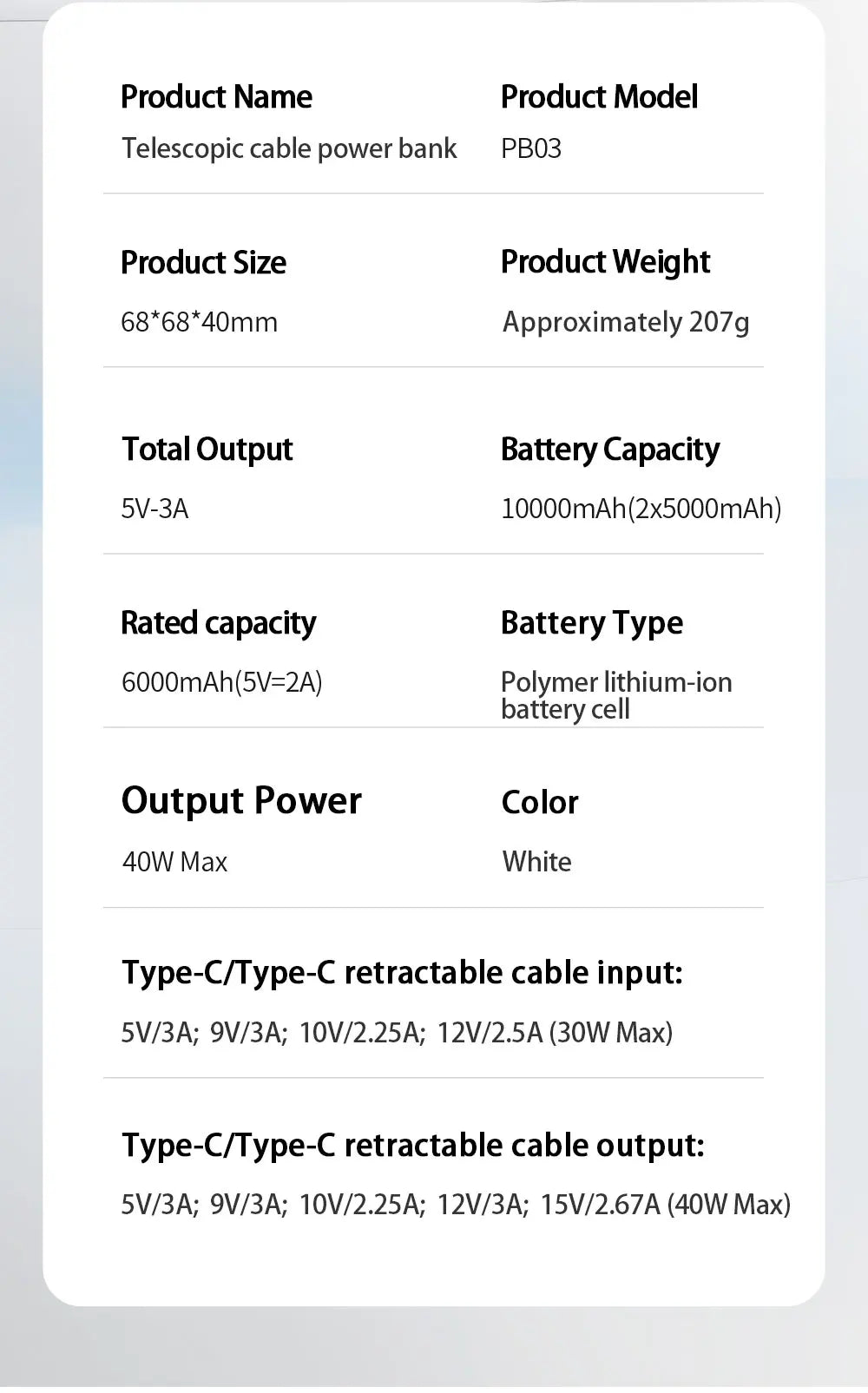 40W Fast Charging Protable 10000mAh PowerBank Gallium Nitride With 70cm Retractable Type-C Cable for iPhone 17 16 Xiaomi Huawei
