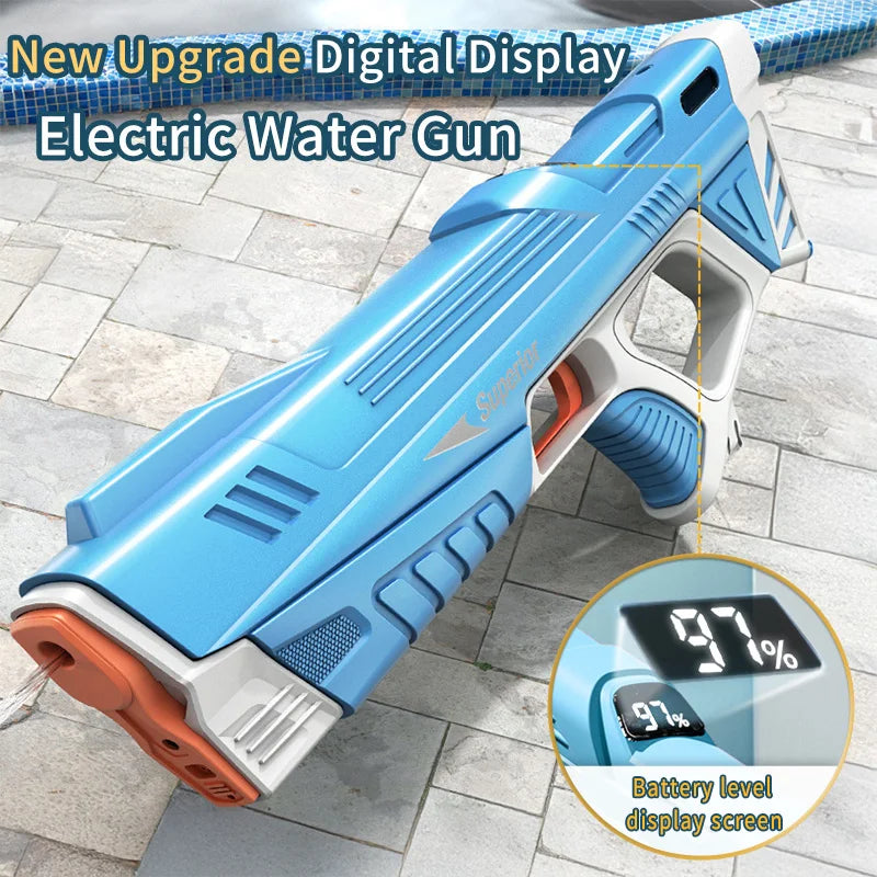 Electric Water Gun with Battery Level Display Automatic Water Absorption Rechargeable Water Blaster