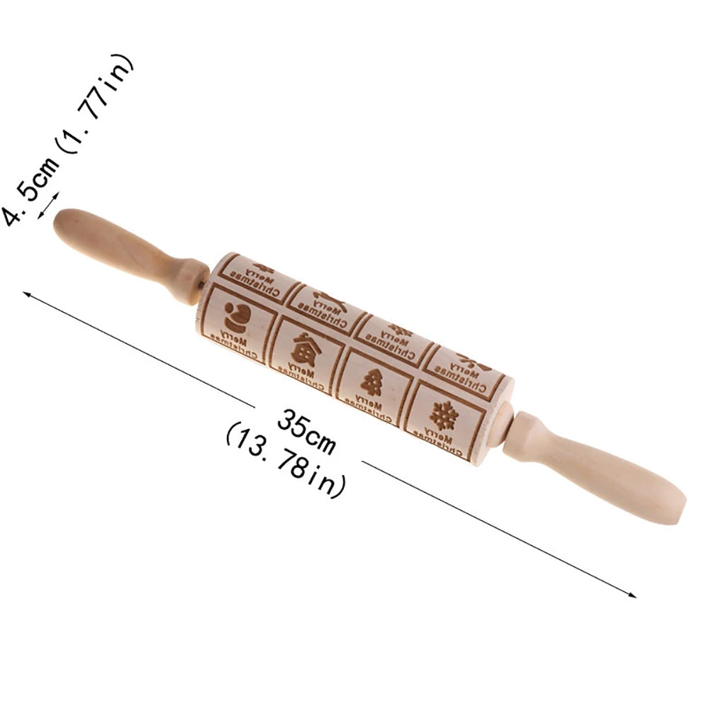 Christmas 35x4.5cm Wooden Rolling Pins Rock Snowflake Elk Engraved Baking Cookies Rolling Pin for Cake Patterned Baking 3D Mold