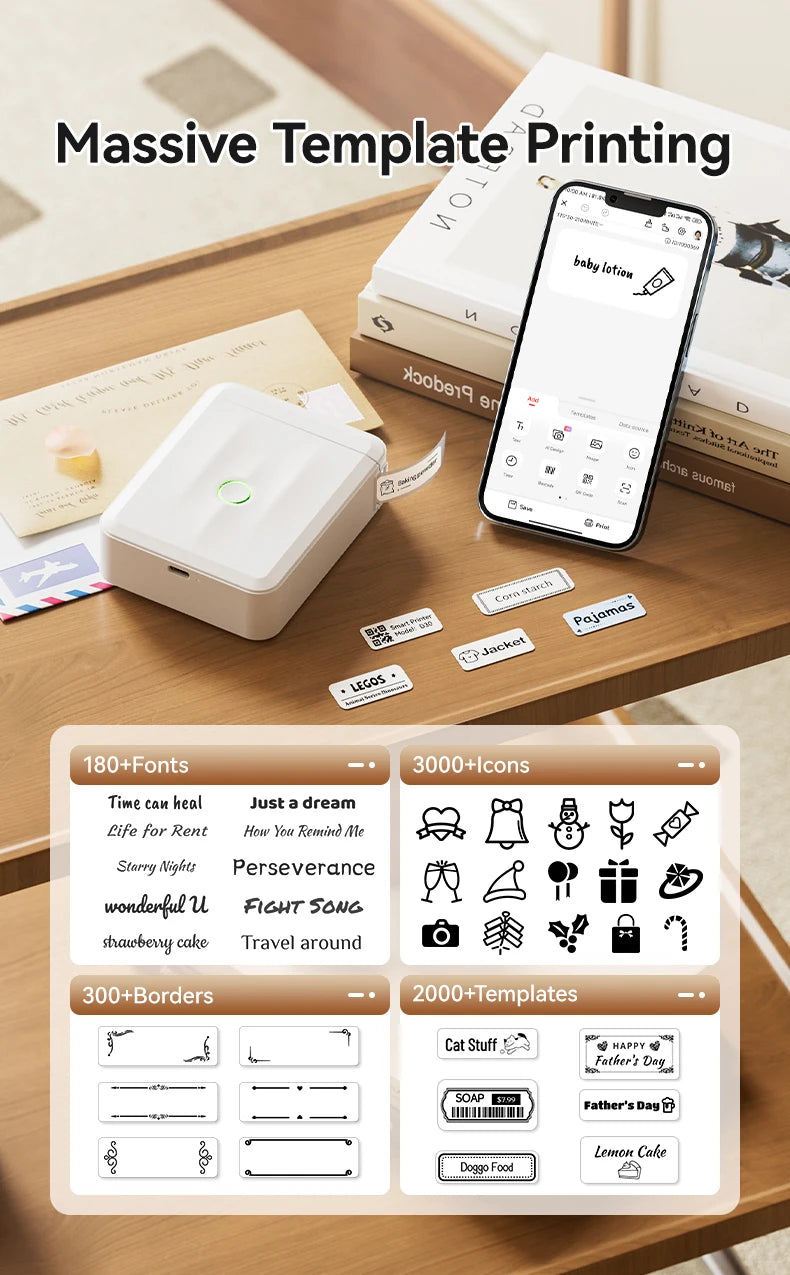 D110 Mini Portable Thermal Label Printer, Bluetooth Wireless Inkless Sticker Maker 12–15mm, Compact Label Machine for Home Organization