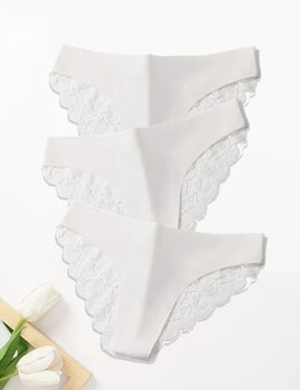 3Pcs/Kit Women Underwear 3 Pieces Women's Lace Panties Briefs Female Soft Ice Silk Lingerie Low Rise