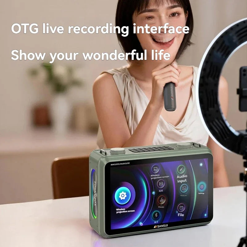 SANSUI K116 80W high-power Bluetooth speaker 14.1-inch high-definition touch screen video karaoke speaker with dual microphones