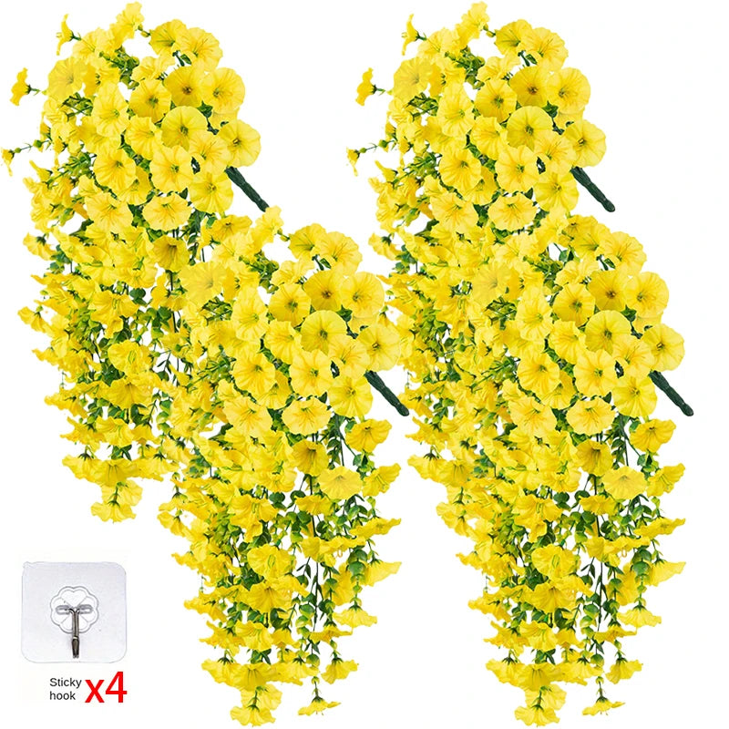 4PCS Morning Glory Artificial Flowers Hanging Vines Fake Plant Flower Garlands for Wedding Yard Home Garden Outdoor Decoration