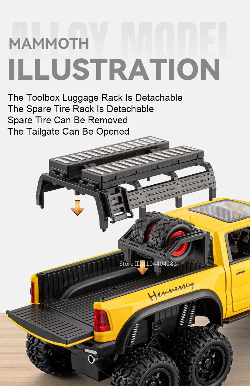 1:24 Mammoth F-150 Raptor Diecast Alloy Model Toy Car Doors Opened Sound Light Pull Back Miniature Vehice Adult Boy Fashion Gift