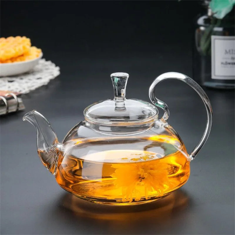 Flower Puer Glass Tea Teapot with Tea Filter