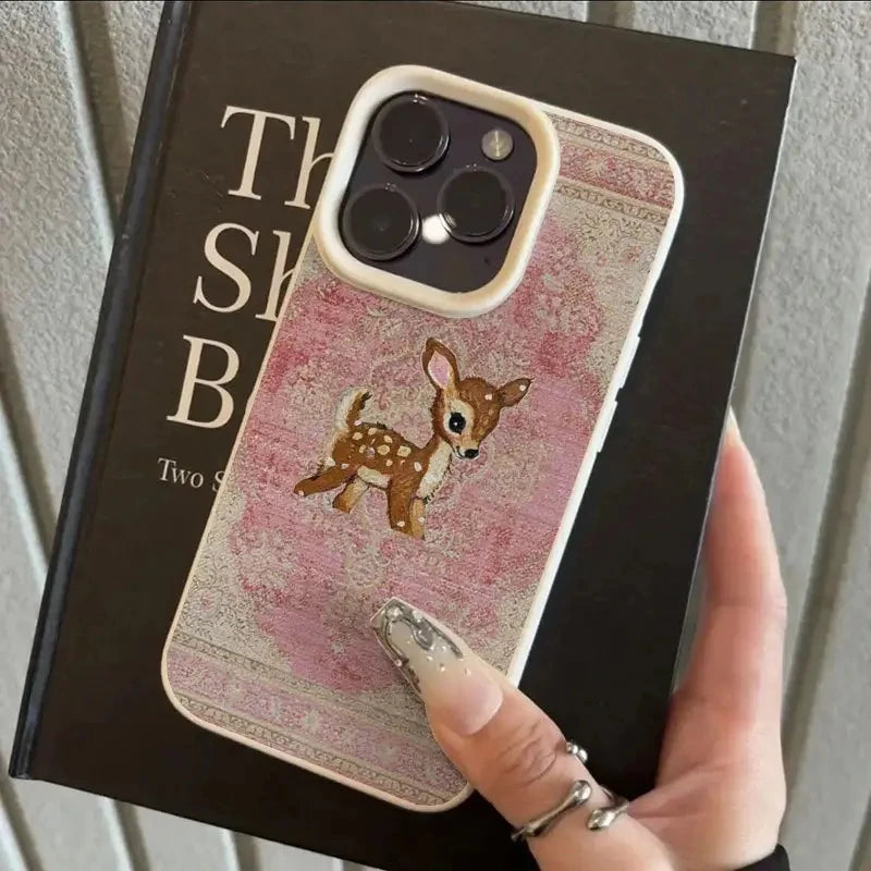 For iPhone 16 Case Vintage Deer Lichee Pattern Phone Cases for iPhone 14 15 16 17 Air Pro Max 16E XS XR Plus Soft Cover