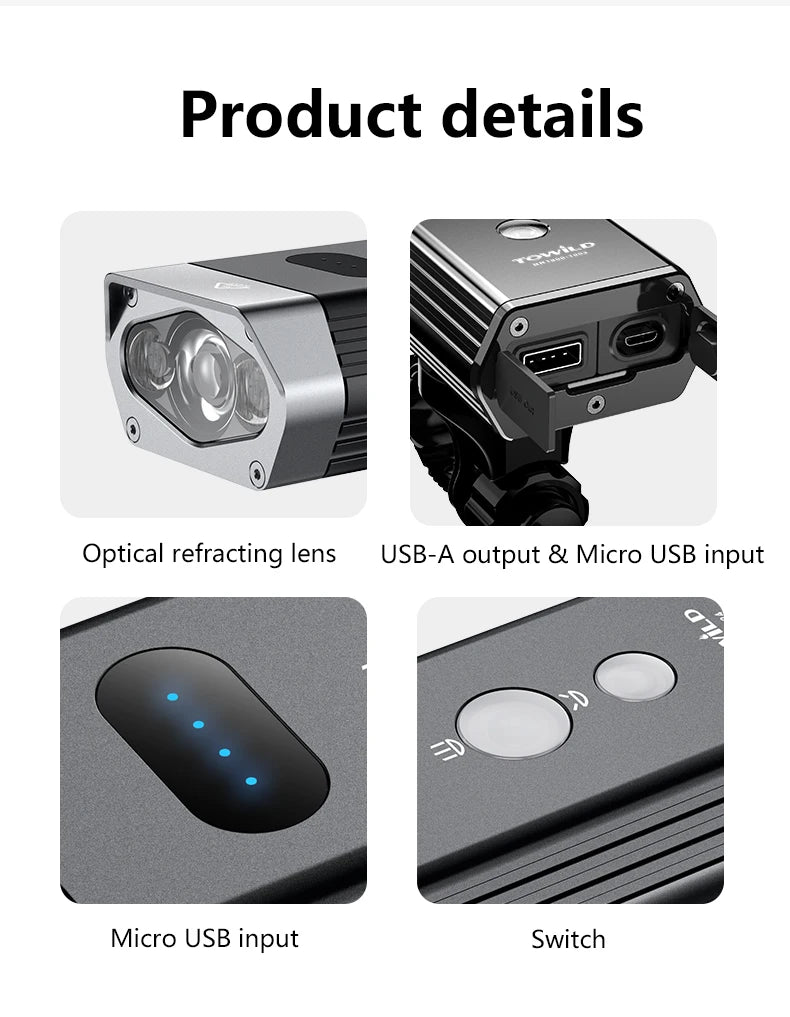 BR1200/2000 Professional Bicycle Light Power Bank Waterproof USB Rechargeable Light Flashlight accessories
