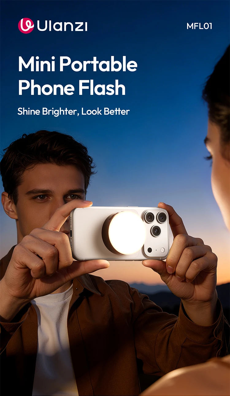 MFL01 Mini Magnetic Portable Phone Flash – 2500-8500K Bi-Color Dimmable Fill Light for iPhone & Android Vlog