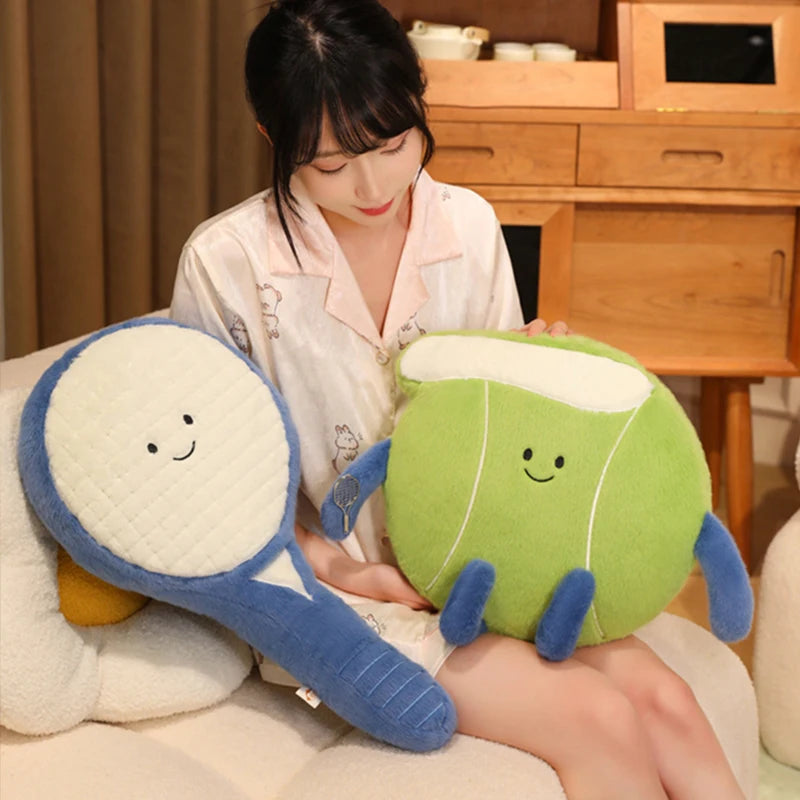 Tennis Racket and Ball Plush Soft Sports Pillow