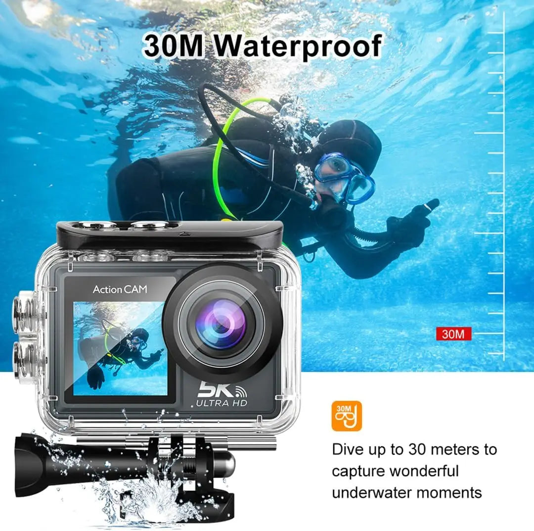 5K Action Camera Pro WiFi Waterproof Sports Camera with Remote Control EIS 1080P 60FPS for Bicycle Motorcycle Helmet
