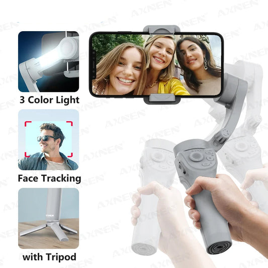 HQ6 3-Axis Gimbal Handheld Stabilizer for Cellphone, with Fill Light, Face Tracking, for iPhone Android Video Recording