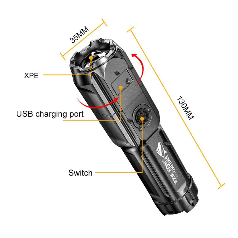 Portable LED Flashlight Rechargeable USB Zoom Torch 18650 Waterproof Tactical Light