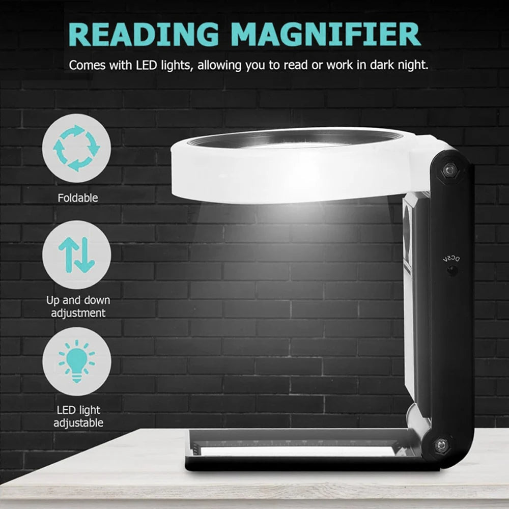 3X 5X 25X LED Handheld Magnifying Glass with Stand Foldable Reading Magnifier