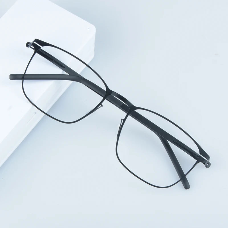 Mens Square Screwless Stainless Steel Eyeglasses Frame