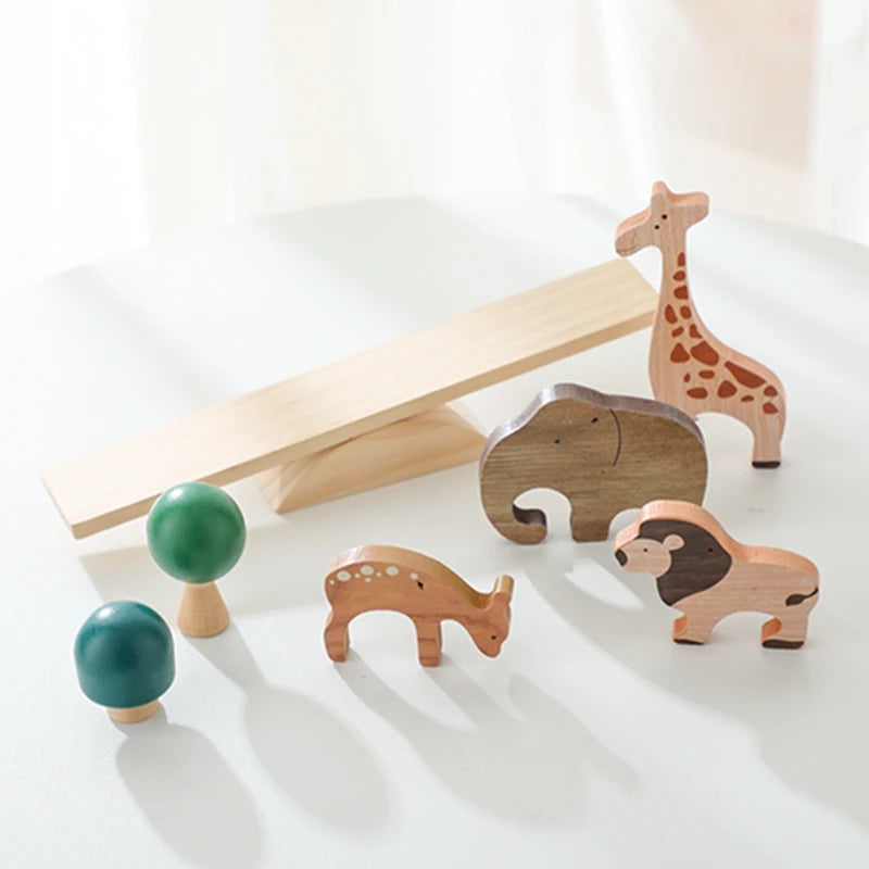 Wooden Forest Animals Balance Seesaw Toys Montessori Educational Toys Cartoon Animal Building Blocks Baby Puzzle Game Baby Gift