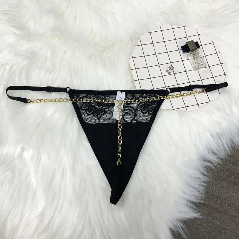 Customized Crystal Letters Name Thong Waist Chain Women Personalized Lace Underwear Bikini G-String Jewelry Gift Briefs