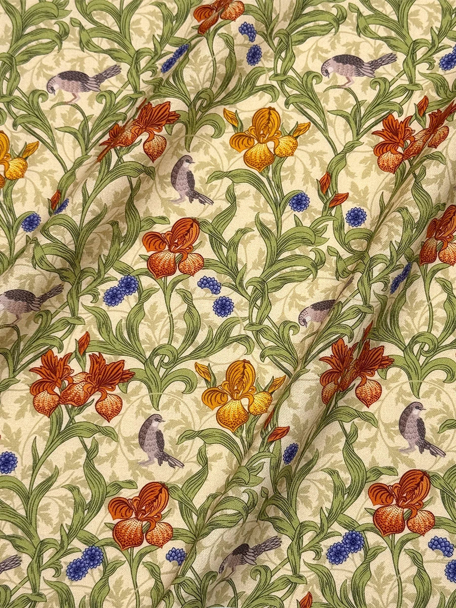 1M/5M Vintage Morris Flowers 100% Cotton Poplin Printing Fabric 80S Like London Liberty Hand Sewn DIY Doll Clothing Dress Cloth