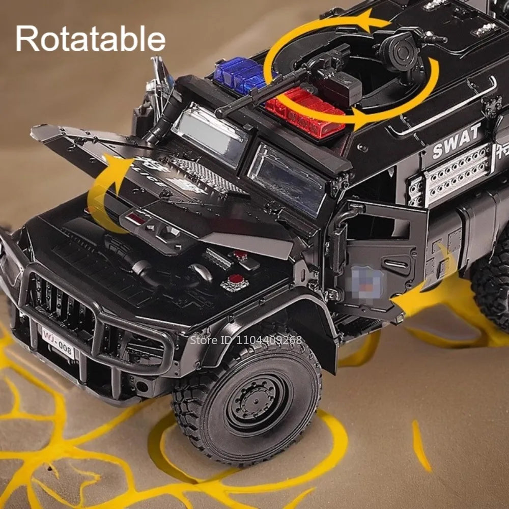1:32 VDV SWAT Sabertooth Armored Car Model Toy Shock Absorption Police Cars Music Light Off-road Vehicle Sound Light Boys Gifts