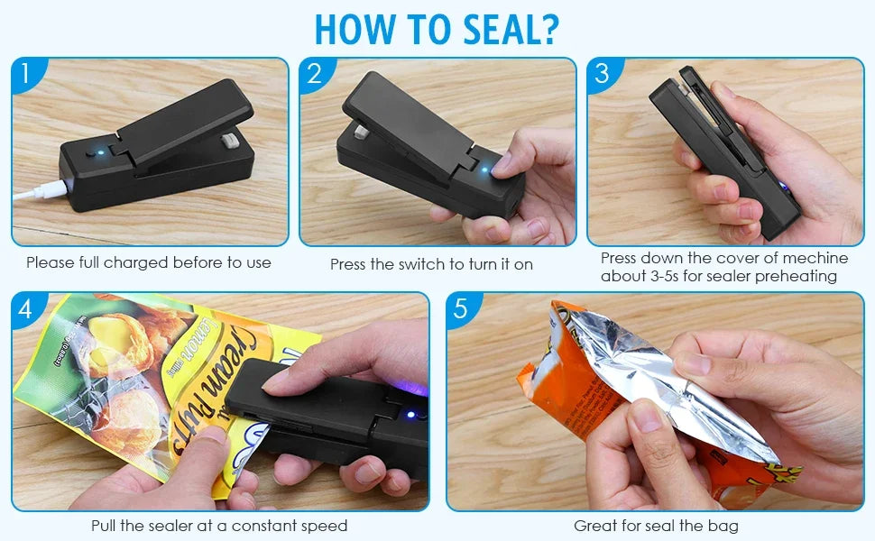2-in-1 Mini Rechargeable Bag Sealer & Cutter – Portable USB Vacuum Heat Sealer for Plastic Snack & Food Storage Bags