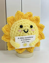 3 Pcs Funny Positive Crochet Sunshine Doll Desktop Ornament Handmade Cheer Emotional Support Positive Sun with Card Home Party Decor
