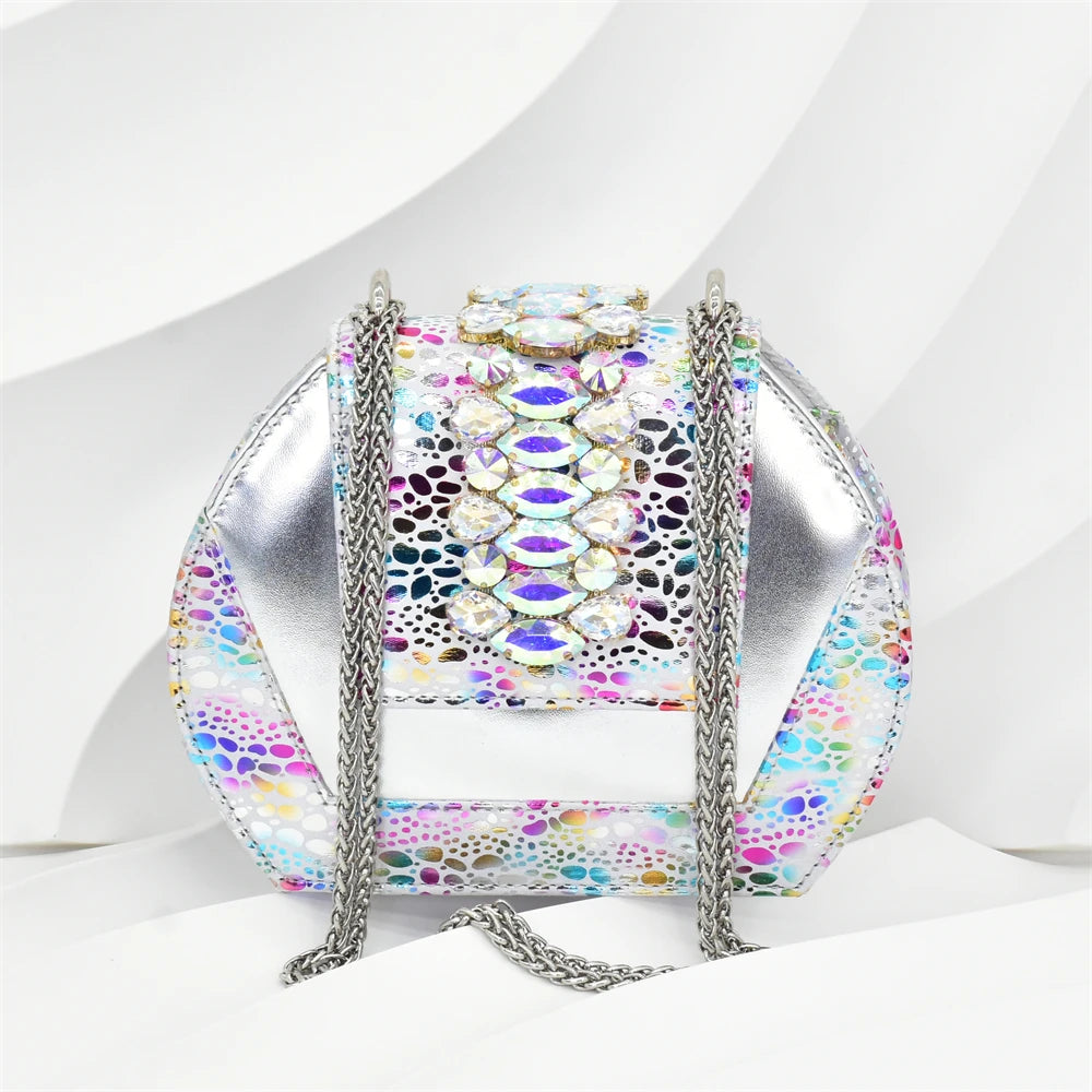 Rhinestone Design INS African Shoes and Bag Set in Silver Color Open Toe Comfortable Women Heels