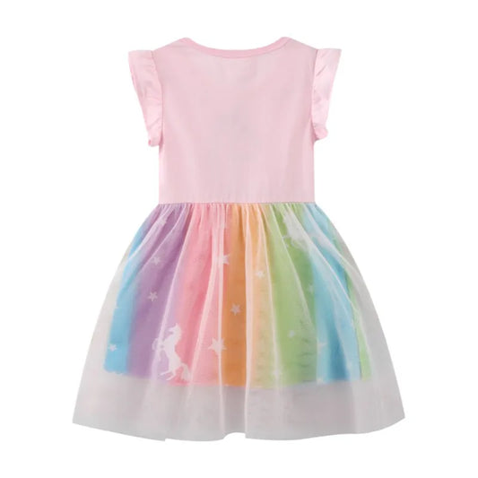 Unicorn Butterfly Princess Cotton Dress for Girls Summer Knee Length Dress