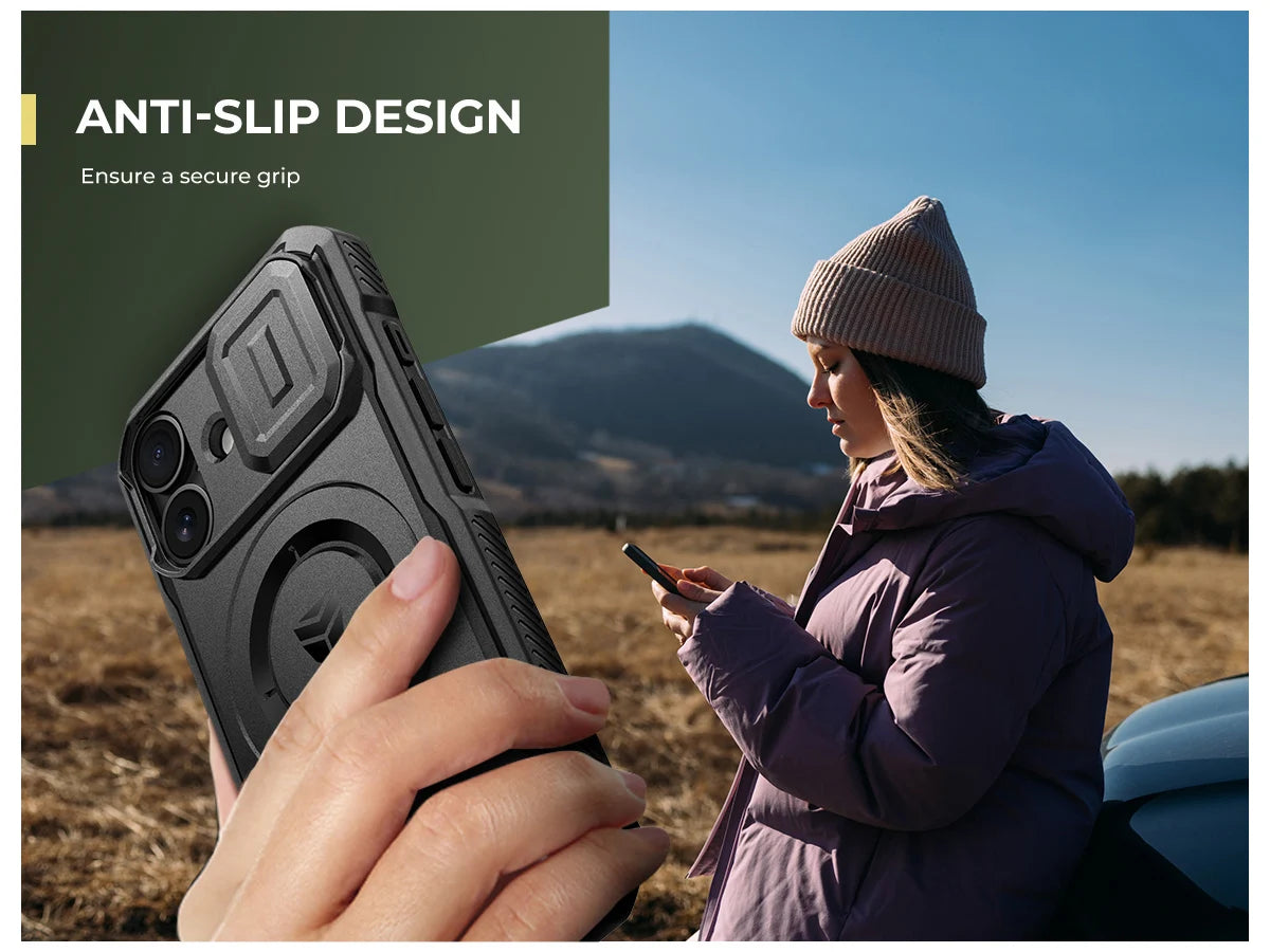 For iPhone 16 Compatible MagSafe Case with Slide Camera Cover and Adjustable Kickstand Shockproof Bumper Slim Protective Case