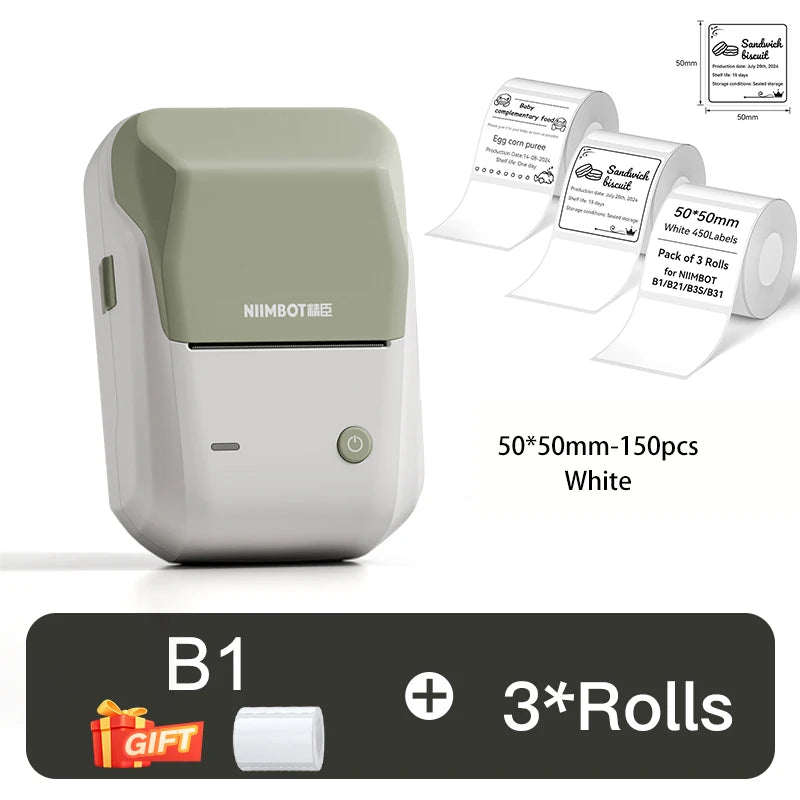 B1 Thermal Label Printer, Bluetooth Wireless Sticker Maker 20–50mm, Portable Inkless Barcode & QR Code Label Printer
