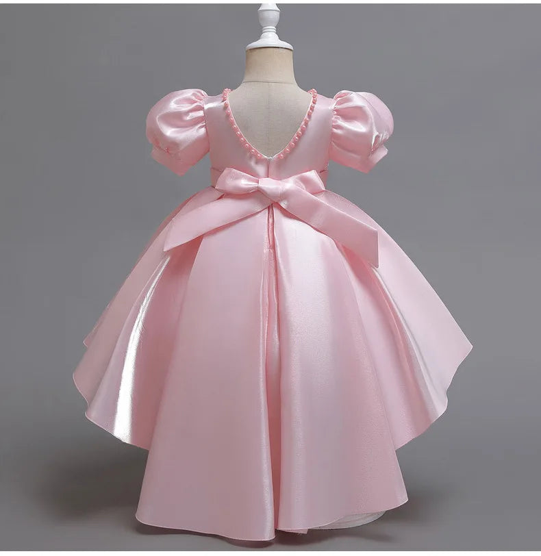 Elegant Backless Flower Girl Dress - Girls' Satin Gown for Pageant, Hosting & Walk Show