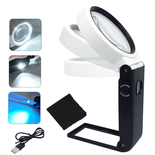 3X 5X 25X LED Handheld Magnifying Glass with Stand Foldable Reading Magnifier