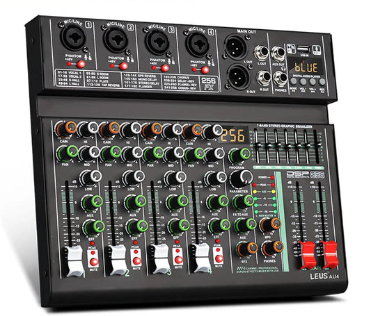 4 Channel Audio Mixer With 256 DSP Effects USB Bluetooth And 48V Phantom Power