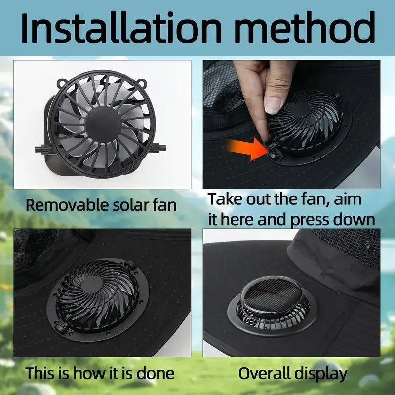 Wide Brim Solar Fan Hat With Dual Fans