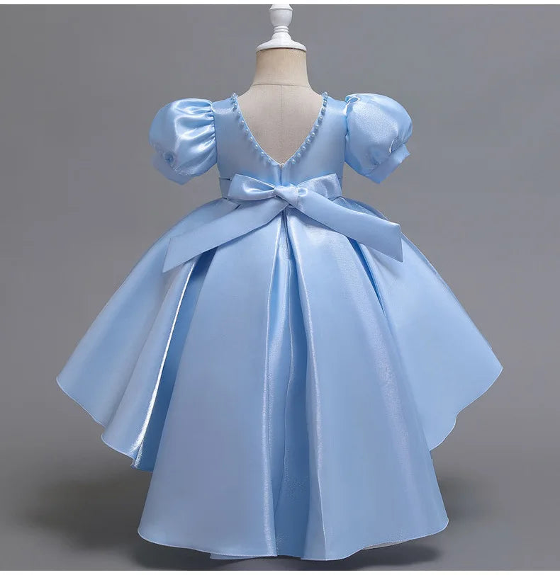 Elegant Backless Flower Girl Dress - Girls' Satin Gown for Pageant, Hosting & Walk Show
