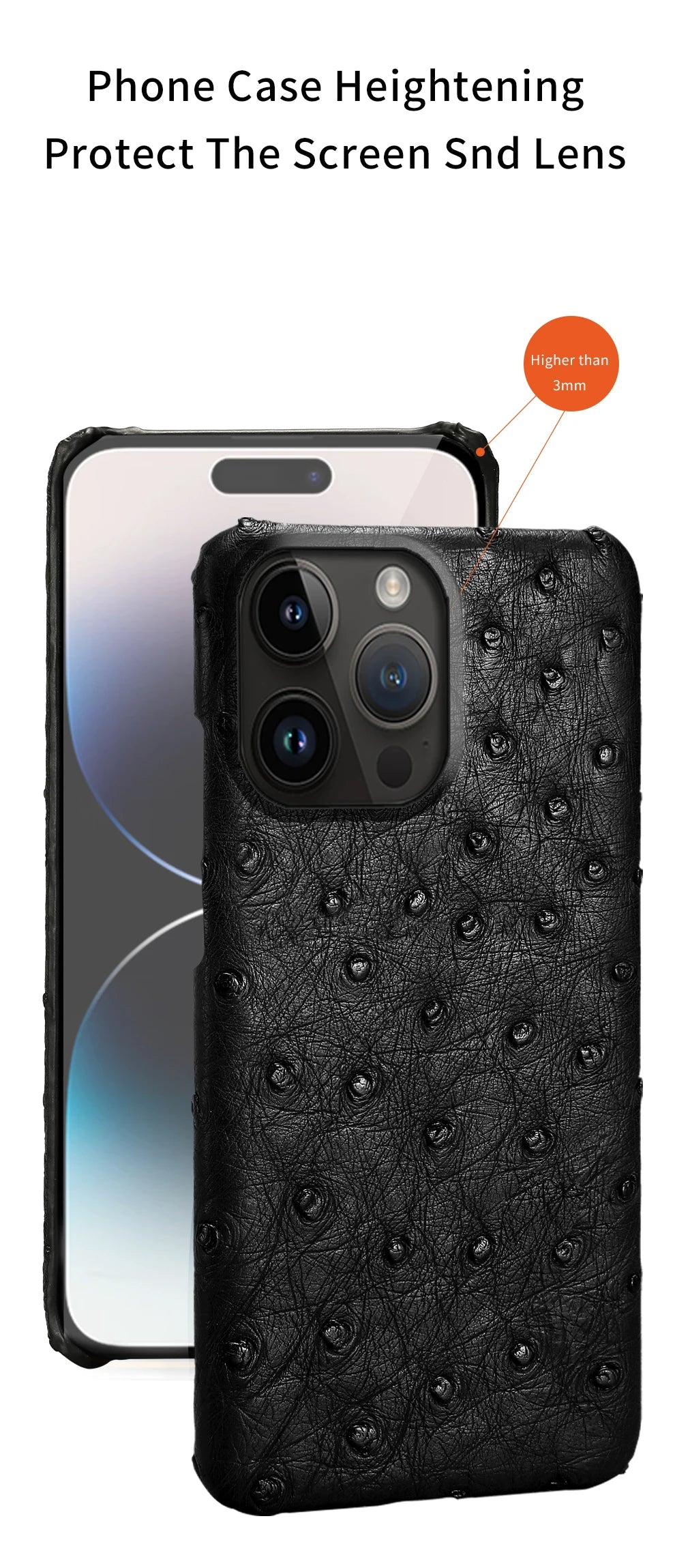 100% Natural Ostrich Leather Phone Case for iPhone 16 15 14 Pro Max 14Pro 16 Plus 15Pro 16Pro luxury Back Cover