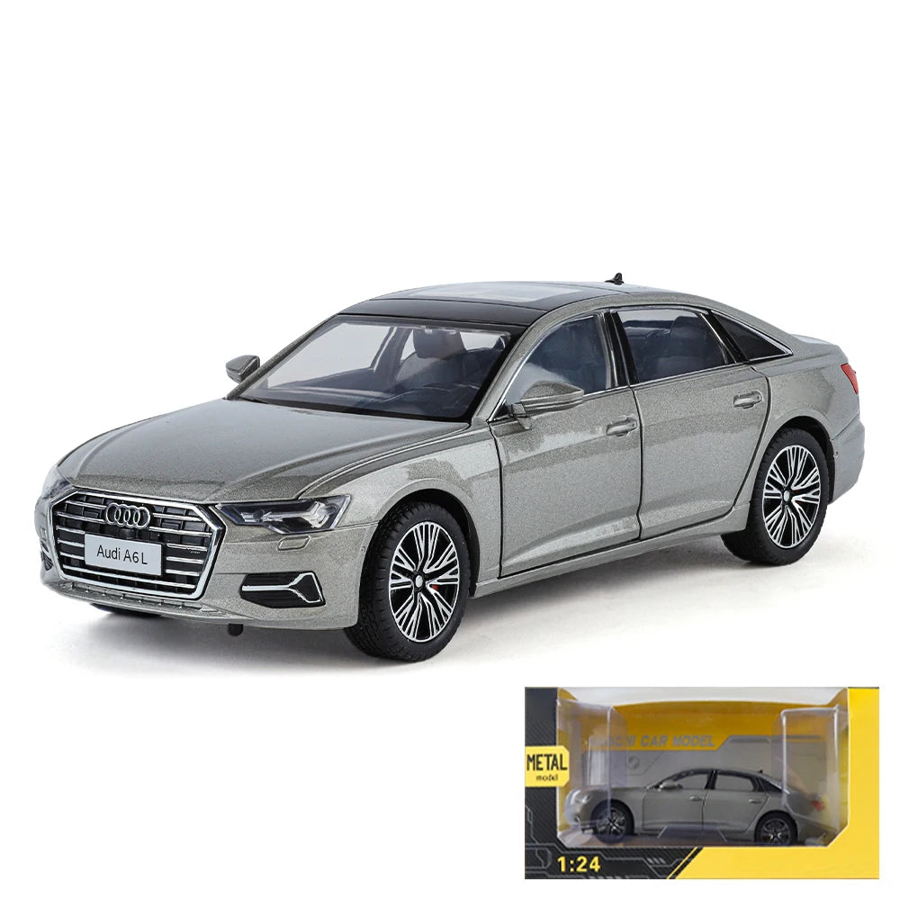 1:24 Audi A6 Alloy Diecast Vehicles Model Car Miniature Metal Sound Light Ornaments Gifts Collections Hobby Decoration Christmas