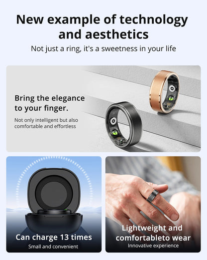 R03 Smart Ring Men Women, Battery Life 39 Days, Health Monitor, IP68 & 5ATM Waterproof, Multi-sport Mode