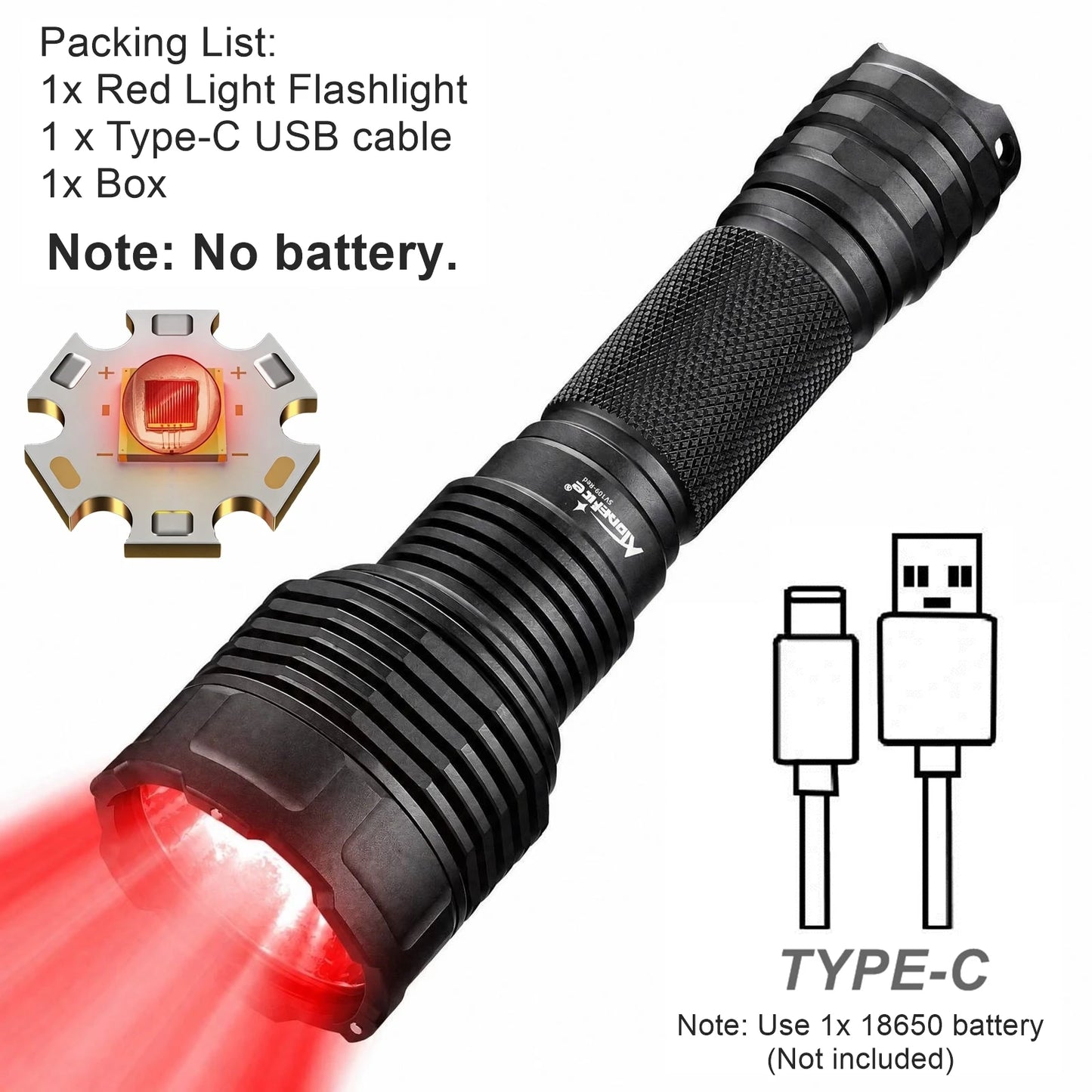 Red Light Rechargeable LED Flashlight