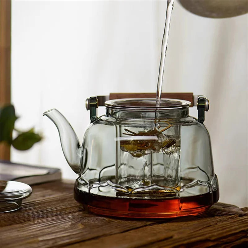 1000ml Lotus Shape Heat-resistant Glass Teapot With Tea Strainer Infuser  Steaming and Boiling Flower Puer Kungfu Beam Tea Pot