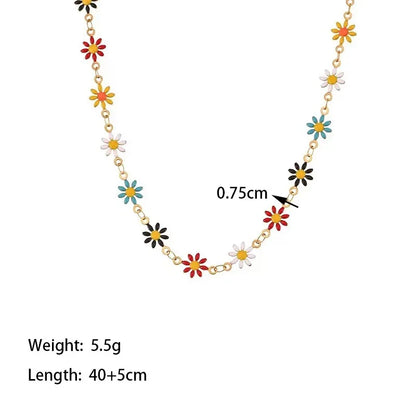 Colorful Daisy Titanium Steel Necklace/Bracelet 18K Gold Plated Waterproof Chain 45 cm