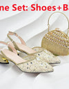 African Wedding Shoes and Bag Set with Rhinestone Italian Design Shoes with Matching Bags Nigerian Lady Party Pumps