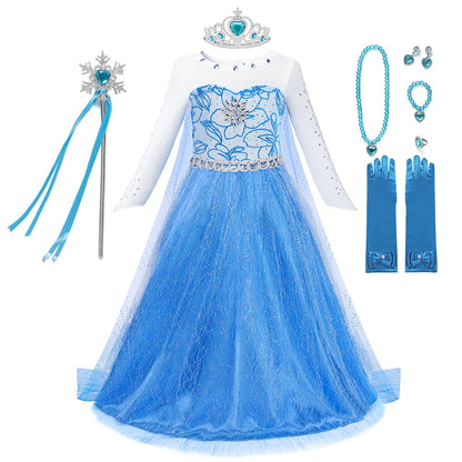 Elsa Dress for Girls Disney Elsa Costume Snow Queen Dress for Cosplay Birthday Christmas Party Children Kids Frozen Costume