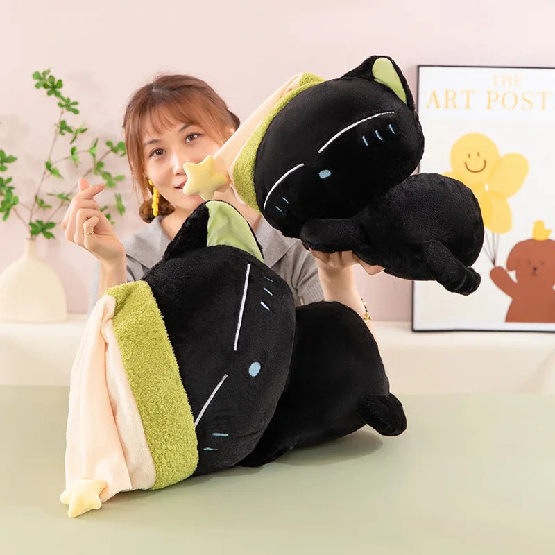 Cute Black Cat Plush Toy Soft Stuffed Sleeping Pillow