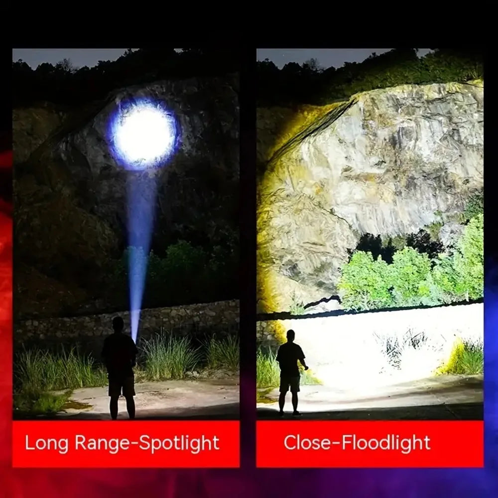 12W Zoom Rechargeable LED Flashlight With Red Green Blue And White Light